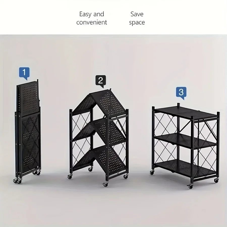 Heavy-Duty Foldable Metal Storage Rack With Wheels