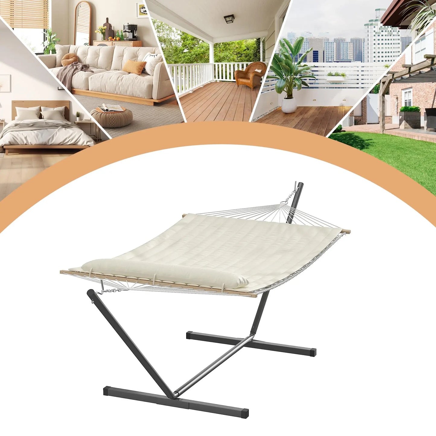 Double Hammock With Stand Heavy Duty Outdoor Patio Garden