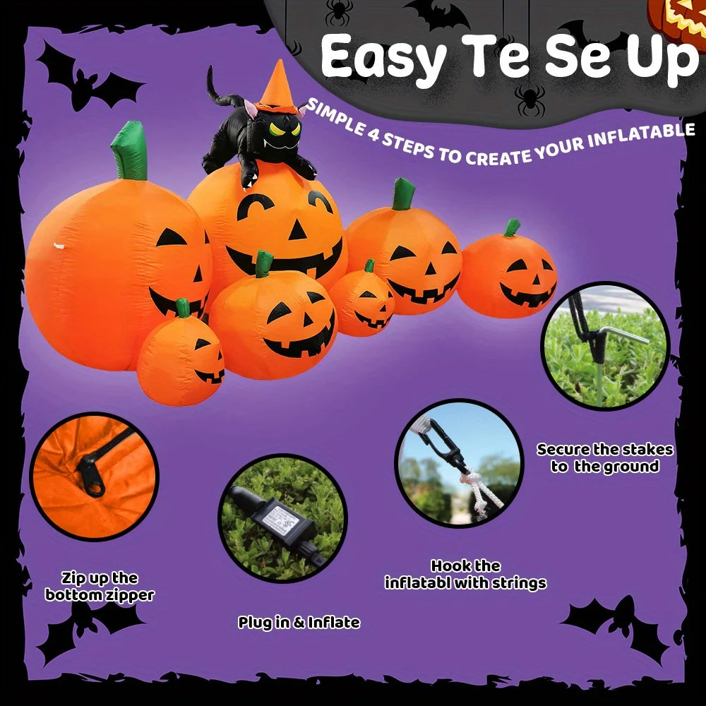 Halloween Pumpkin Inflatable With Witch Cat Lights