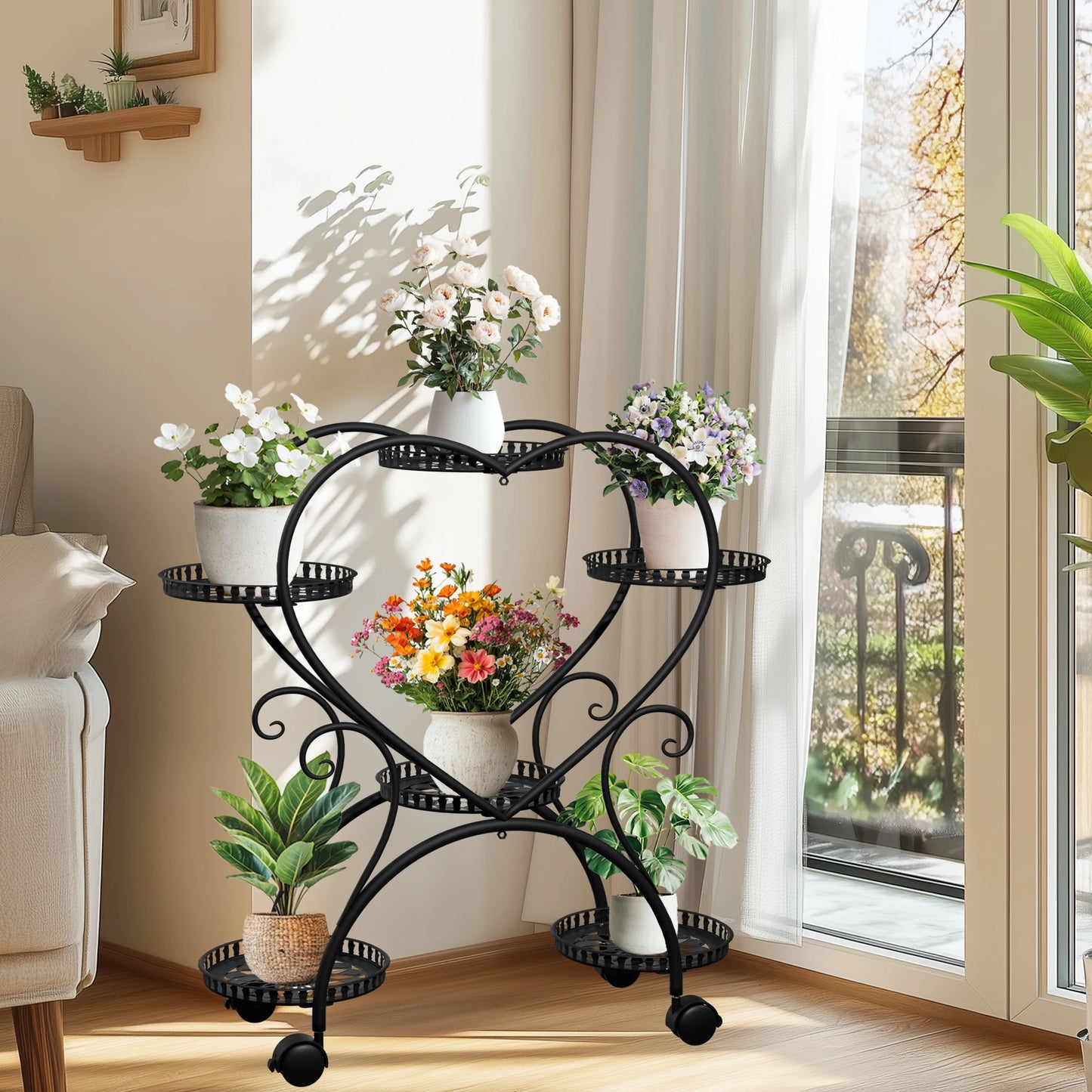 Wisfor Heart Shaped Metal Rolling Plant Stand