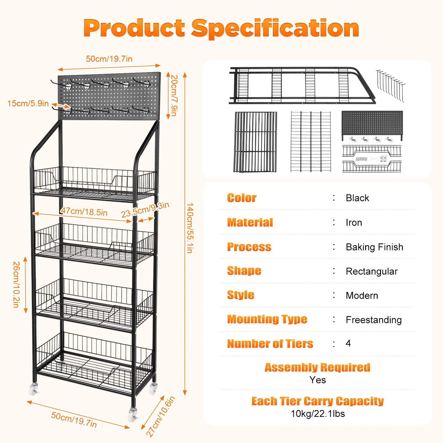 Bymaocar 4 Tier Wheel Display Rack Retail Storage Cart
