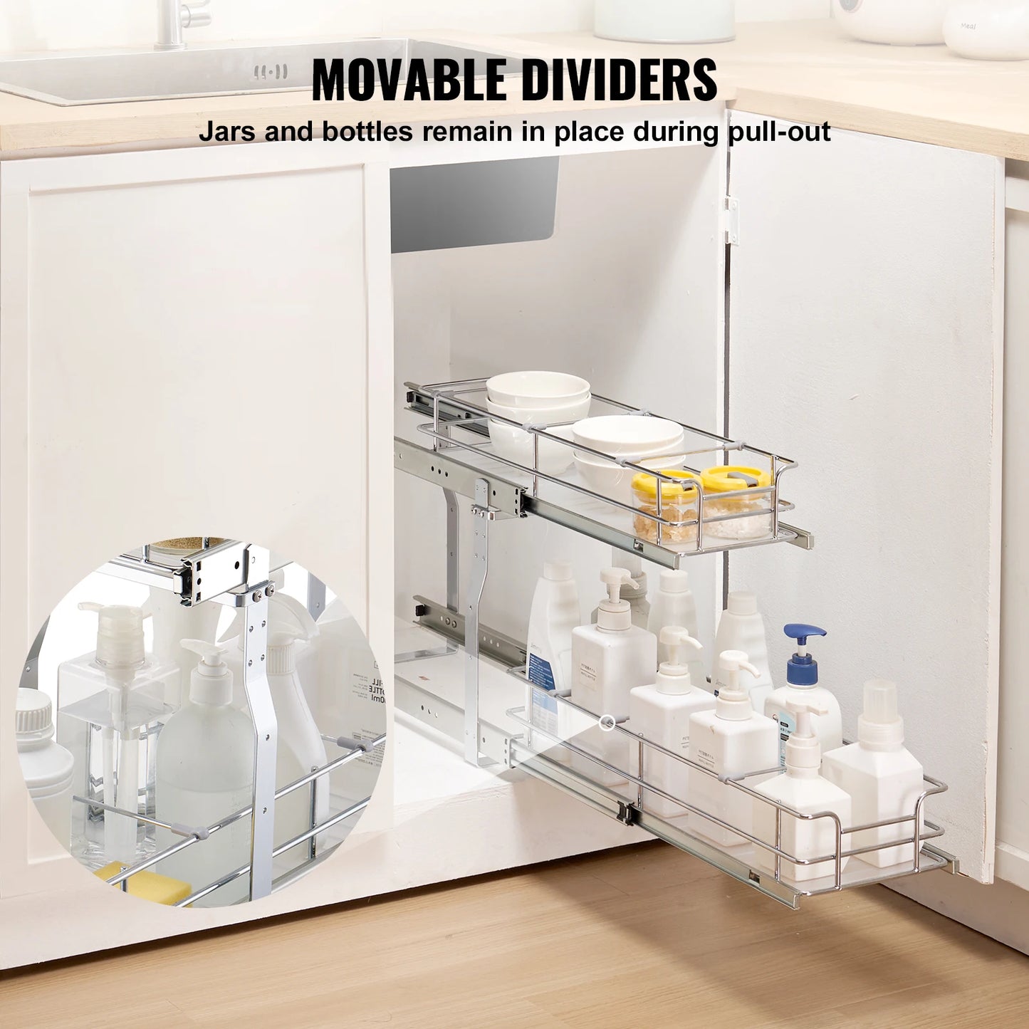 VEVOR Pull Out Cabinet Organizer Heavy Duty Slide Out Pantry Shelves Sliding Drawer Storage for Home Inside Kitchen Cabinet