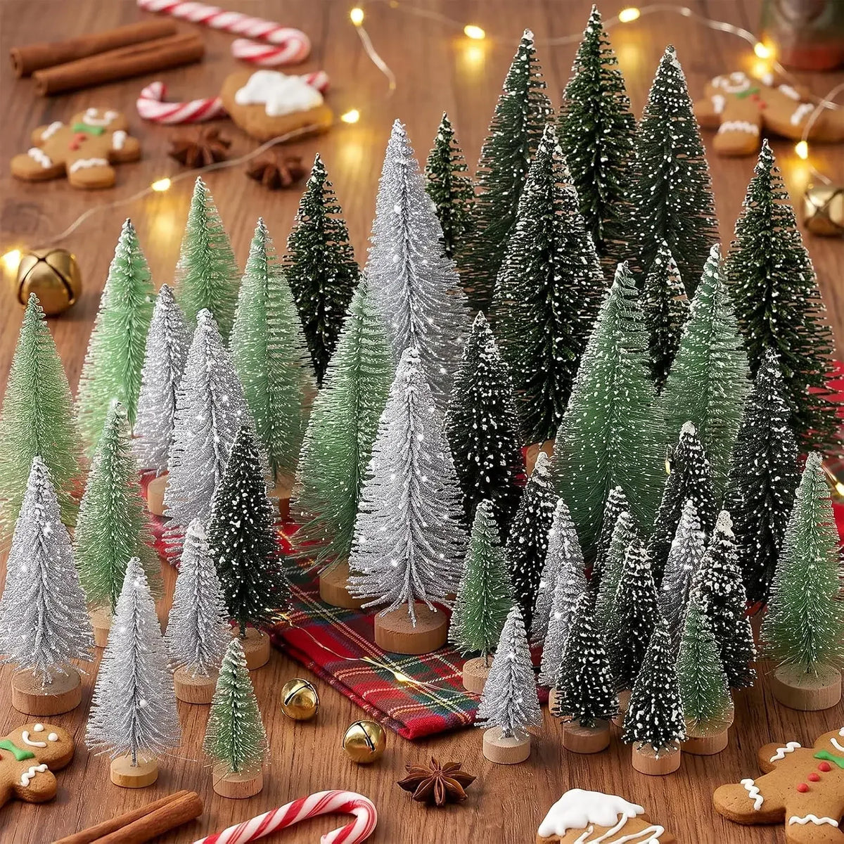 Artificial Christmas Bottle Brush Trees With Wooden Base