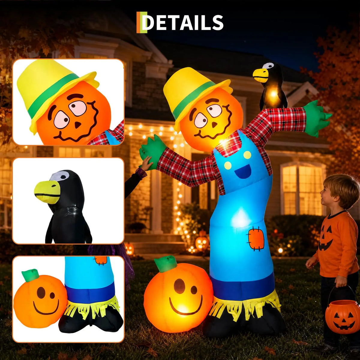 HiMISS Halloween Pumpkin Scarecrow Inflatable Yard Decor