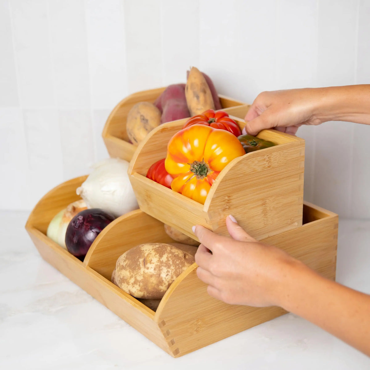 Bamboo Potato And Onion Storage Bin Organizer