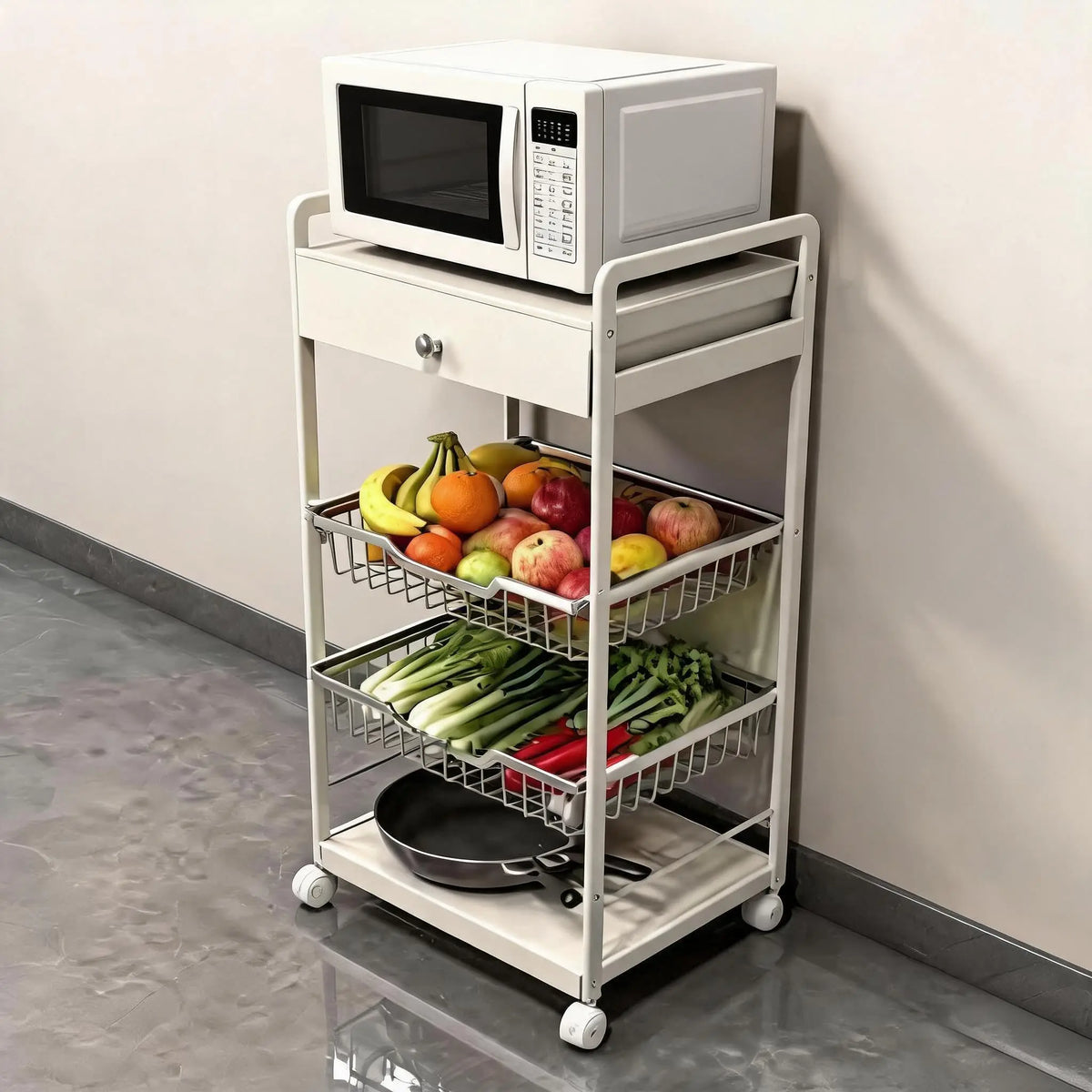 3 Tier Rolling Storage Cart With Lockable Wheels