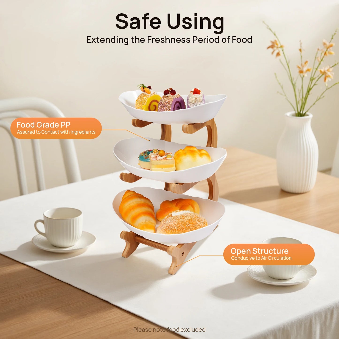 Three Tier Fruit Plate With Bamboo Wood Stand