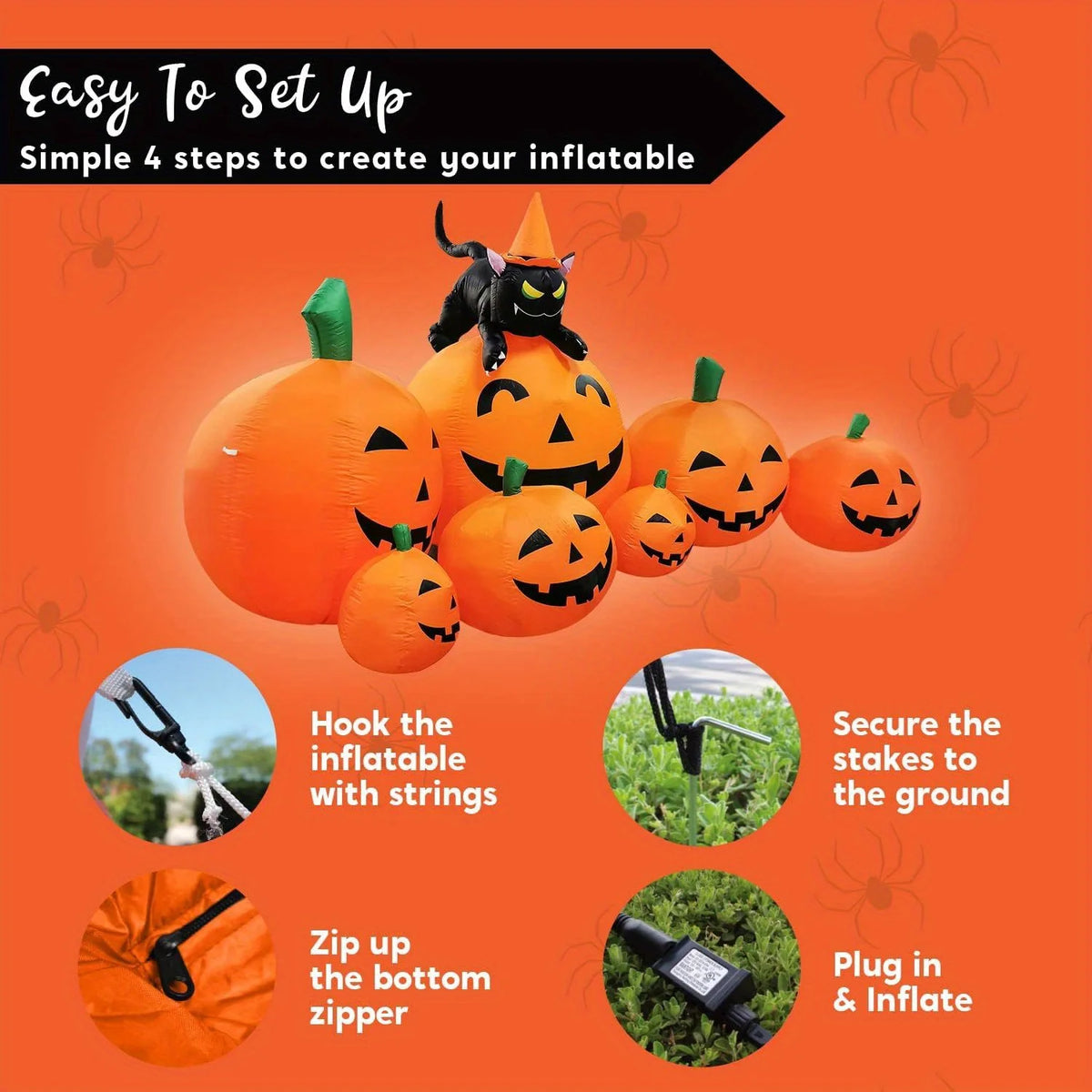 Halloween Pumpkin Inflatable With Witch Cat Lights