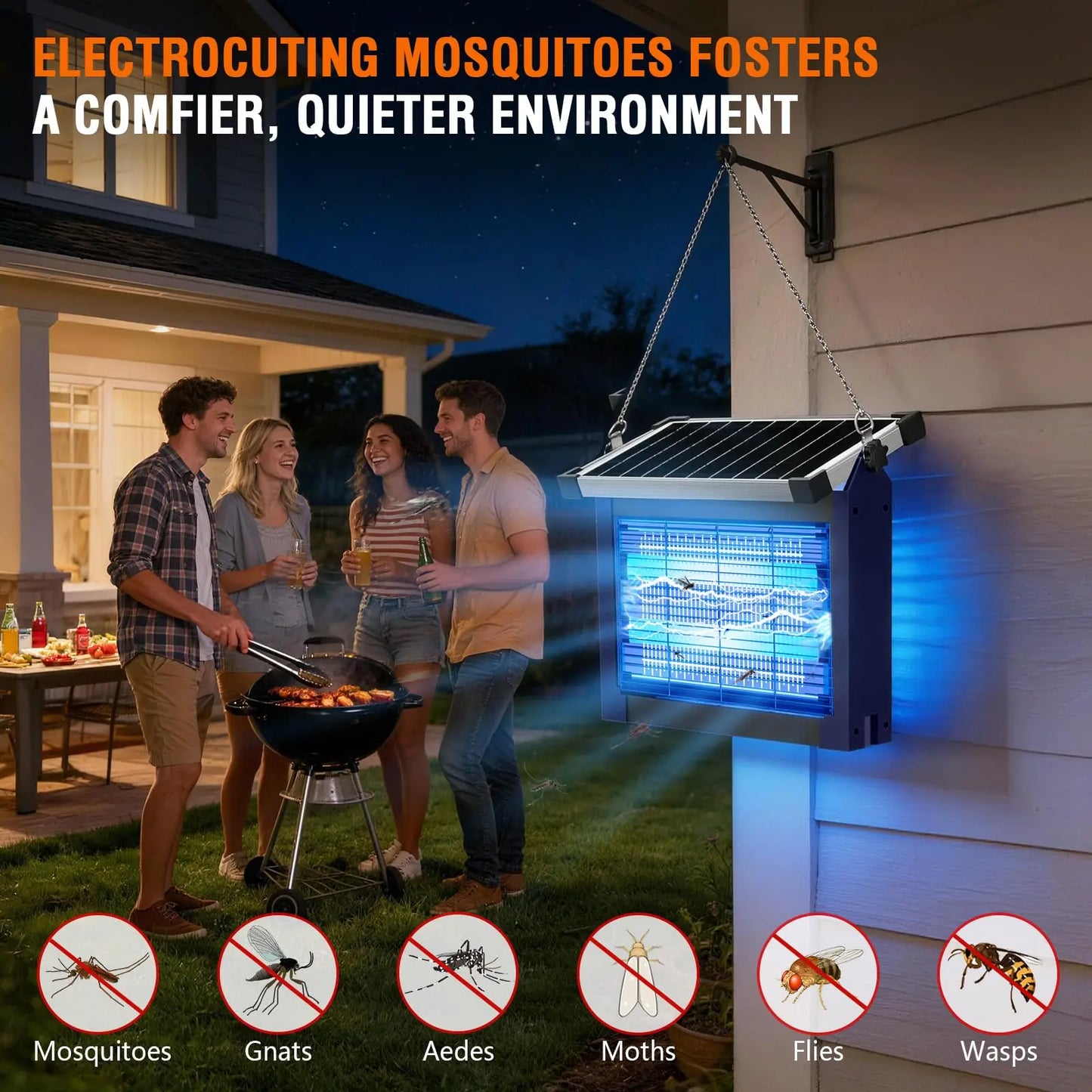 Solar Mosquito Zapper Cordless Outdoor Waterproof