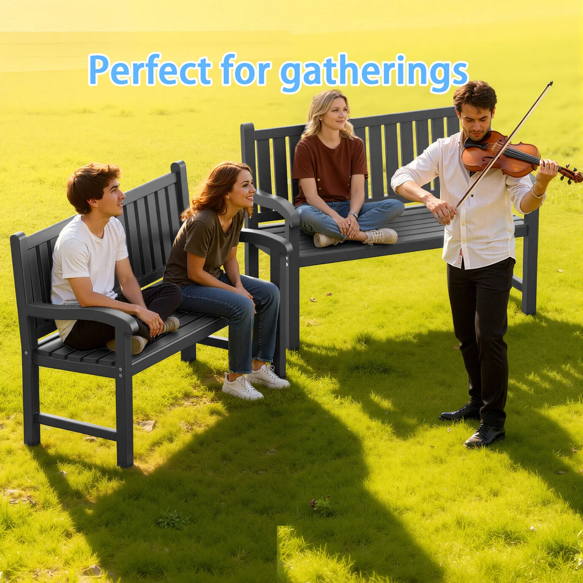 Weather Resistant Outdoor Plastic Patio Bench With Armrests