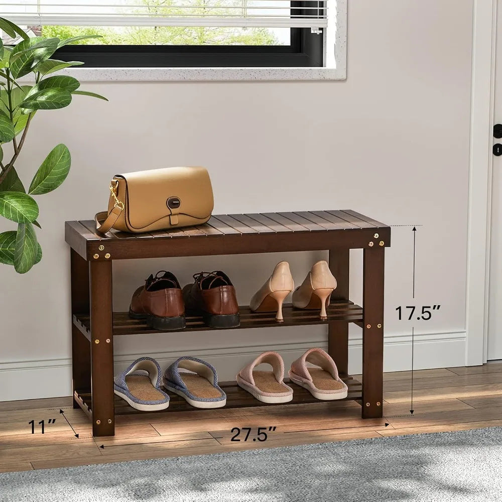 Three Tier Bamboo Shoe Bench Sturdy Organizer Holds 300lbs Entryway Bedroom Living Room Balcony