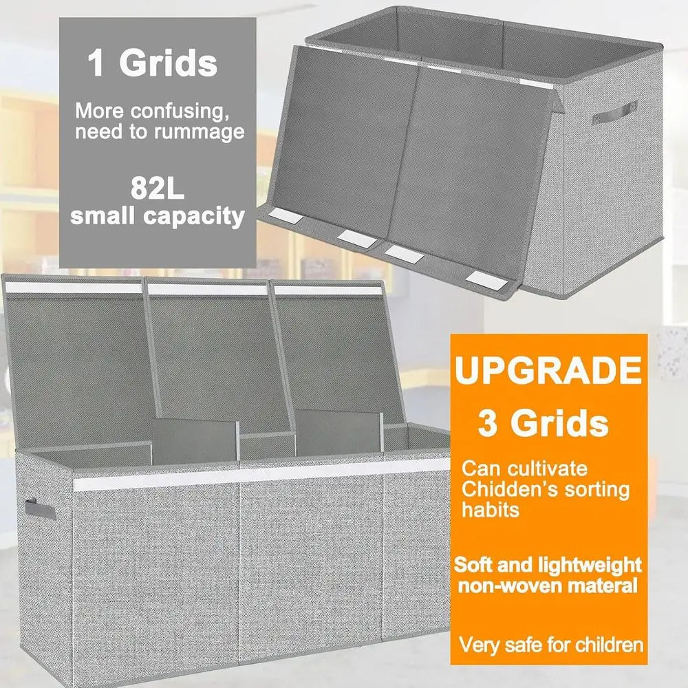 Collapsible Kids Toy Chest Boxes Organizers and Storage for Livingroom, Playroom, Closet - 35.8x12.6x16 Grey