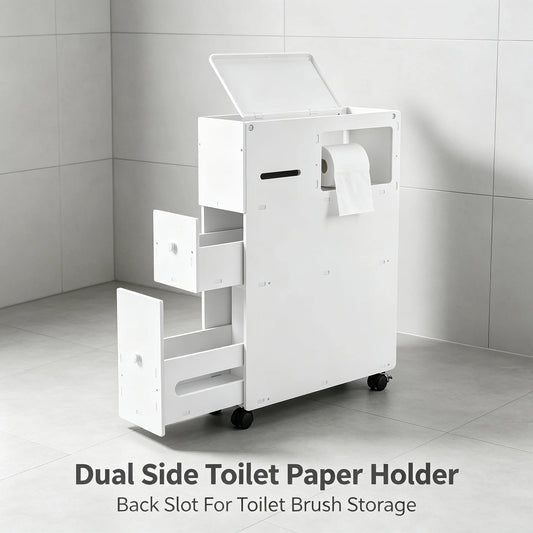 Narrow PVC Bathroom Storage Cabinet With Drawers And Wheels