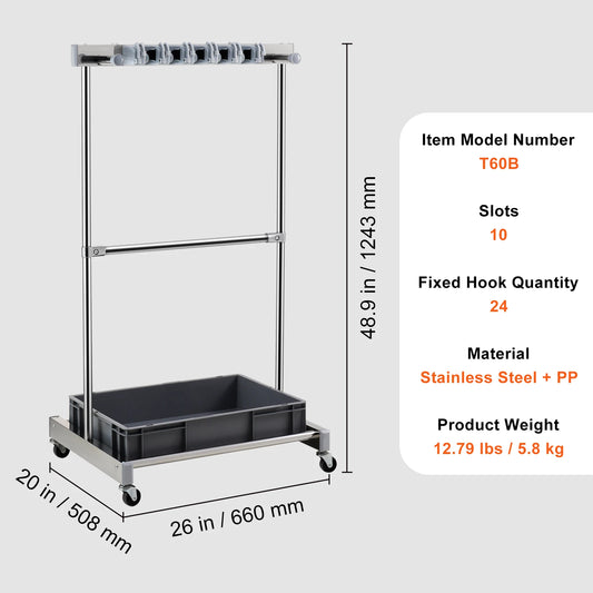 Garden Tool Organizer. Yard Tool Tower Rack 10 Slots with Hook & Wheels, Broom Storage for Garage Outdoor Organization