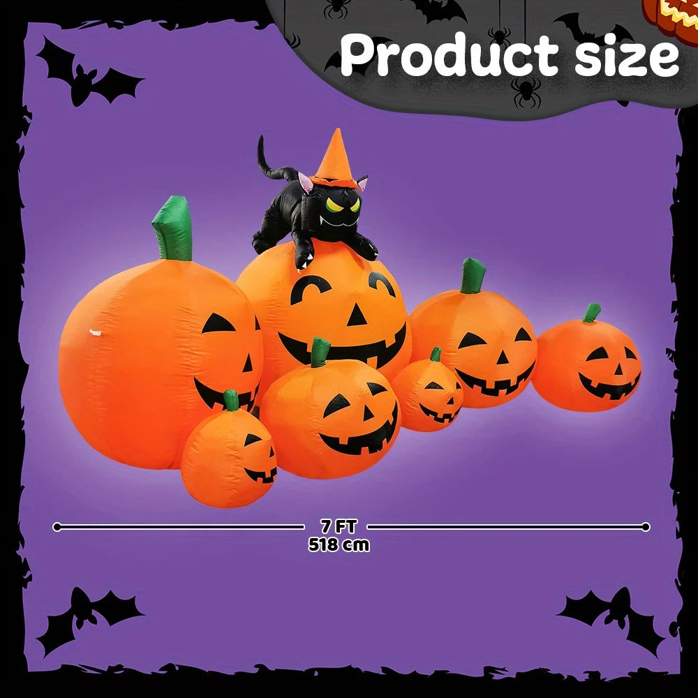 Halloween Pumpkin Inflatable With Witch Cat Lights