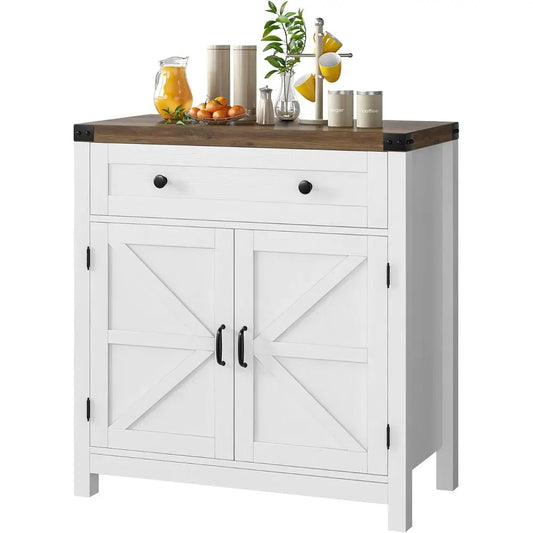 Barn Door Accent Cabinet With Drawer And Adjustable Shelves