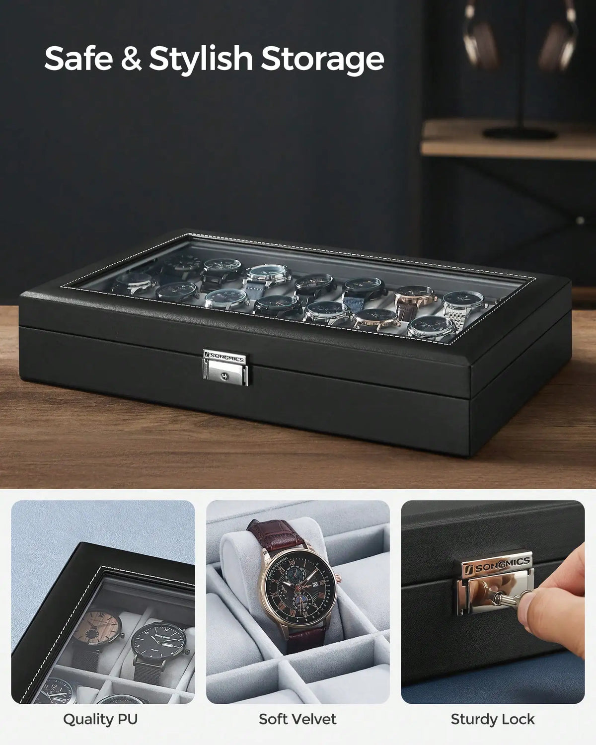 Lockable 24 Slot Watch Display Storage Box
