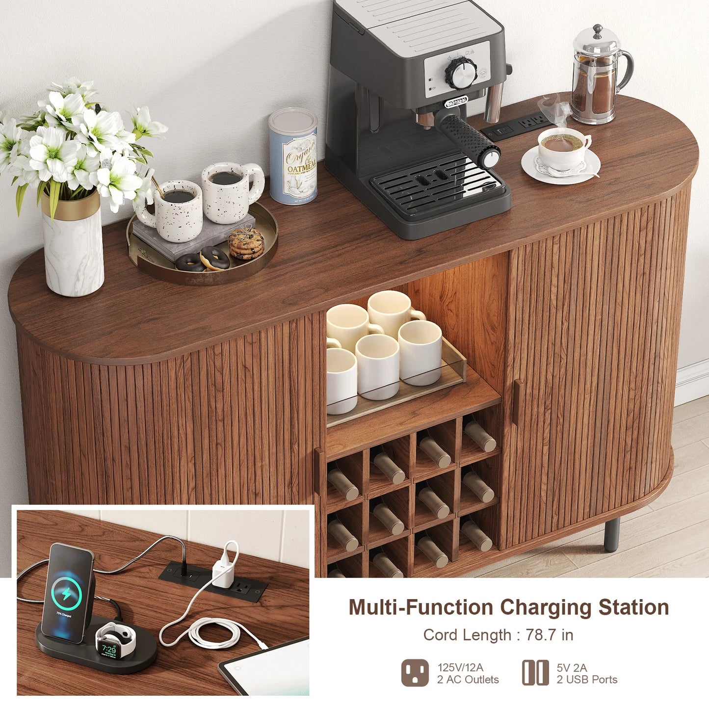 Modern LED Wine Bar Cabinet With Glass Rack