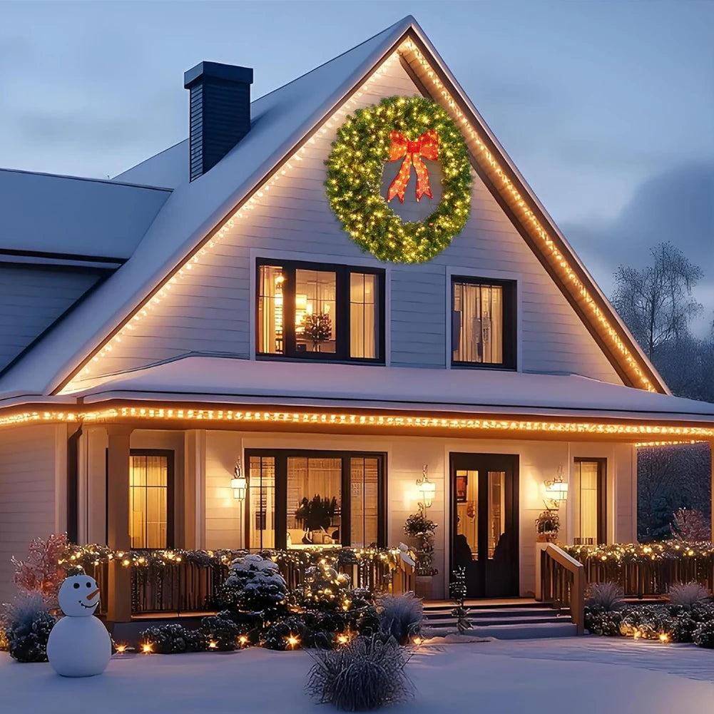 HiMISS Prelit Christmas Wreath With Lighted Bow