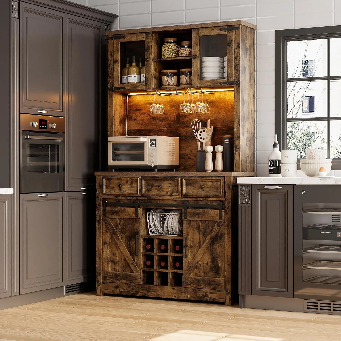 HiMiss Coffee Bar Cabinet With LED Lights