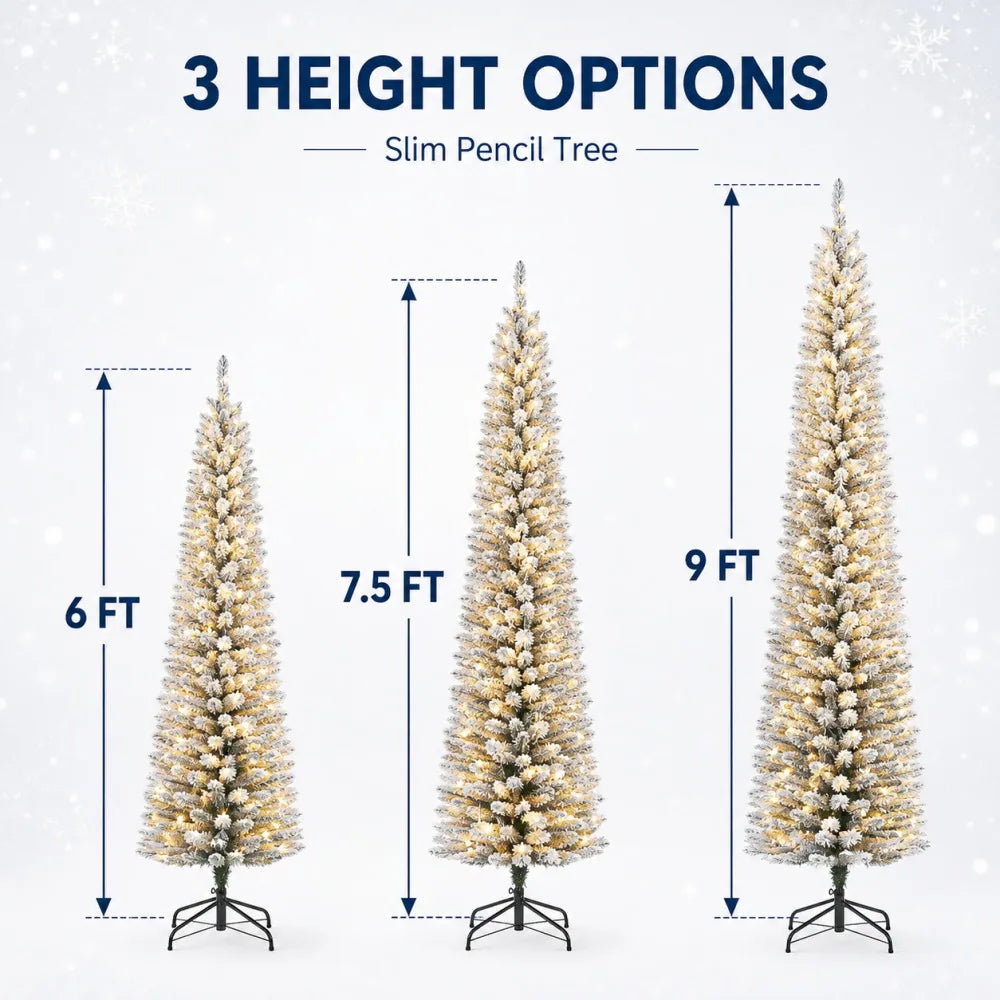 Slim Snow Flocked Prelit Christmas Tree With Warm Lights