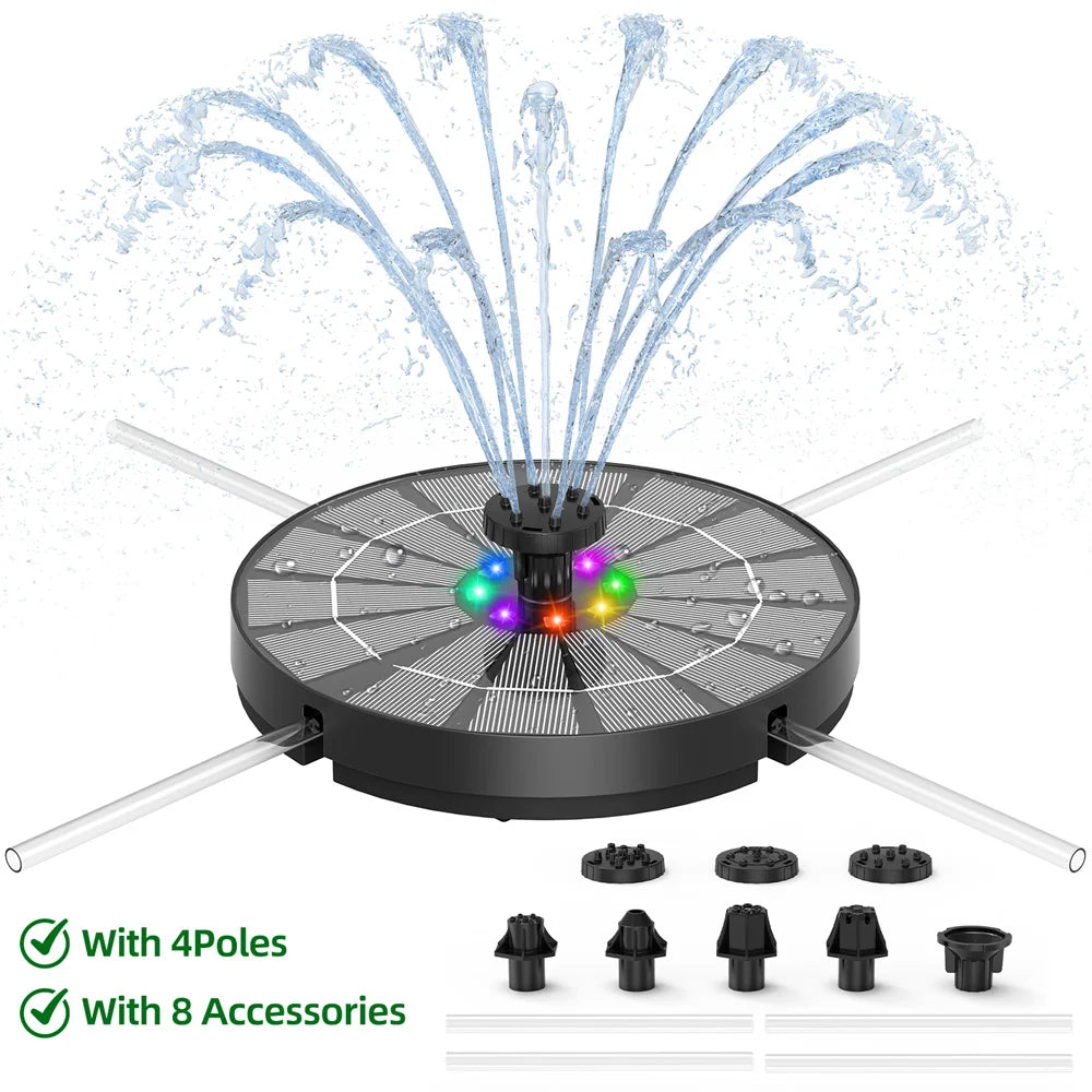 3.5W Solar Powered Water Fountain With LED Lights
