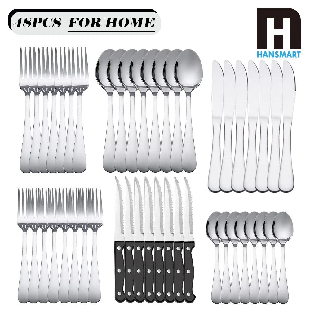 HanSmart 48-Piece Stainless Steel Cutlery With Steak Knives