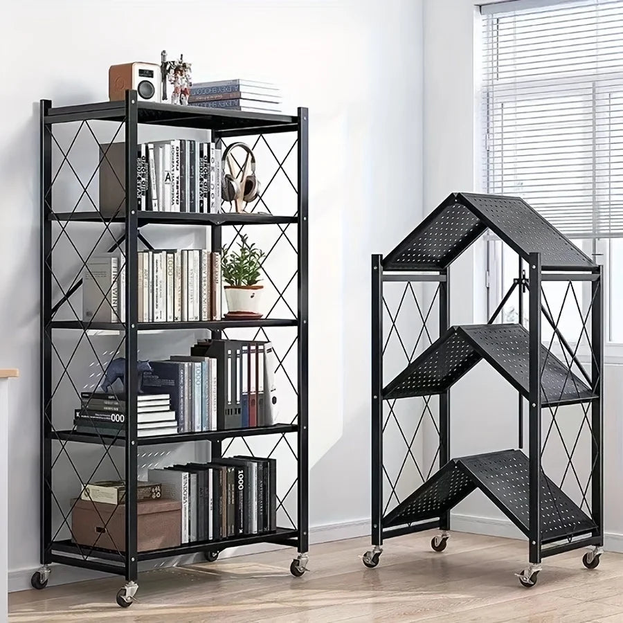 Heavy-Duty Foldable Metal Storage Rack With Wheels