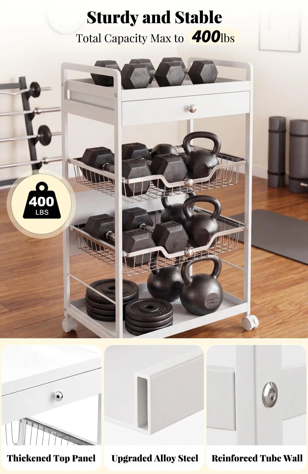 3 Tier Rolling Storage Cart With Lockable Wheels