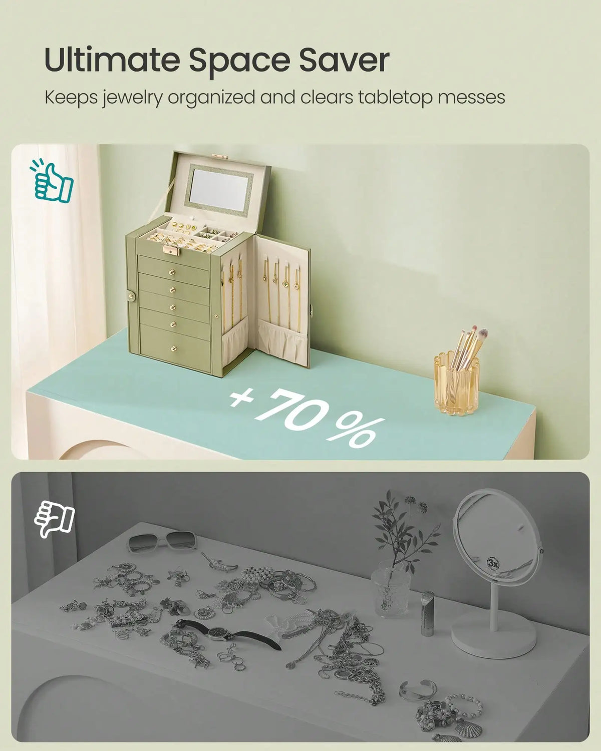 Jewelry Organizer Box With Mirror And Lock