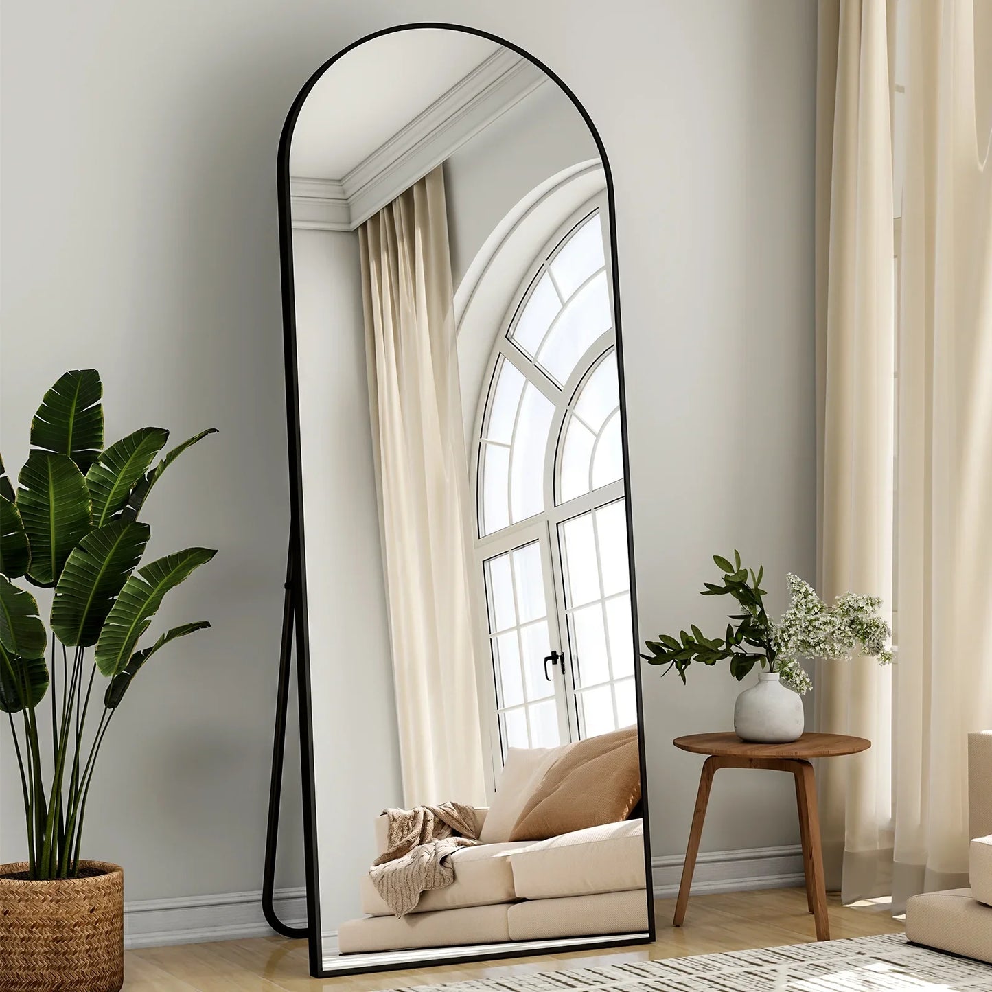59x16 64x21 71x26 Black Arched Full-Length Mirror. Free Standing Full Body Floor Mirror for Home Decor And Styling