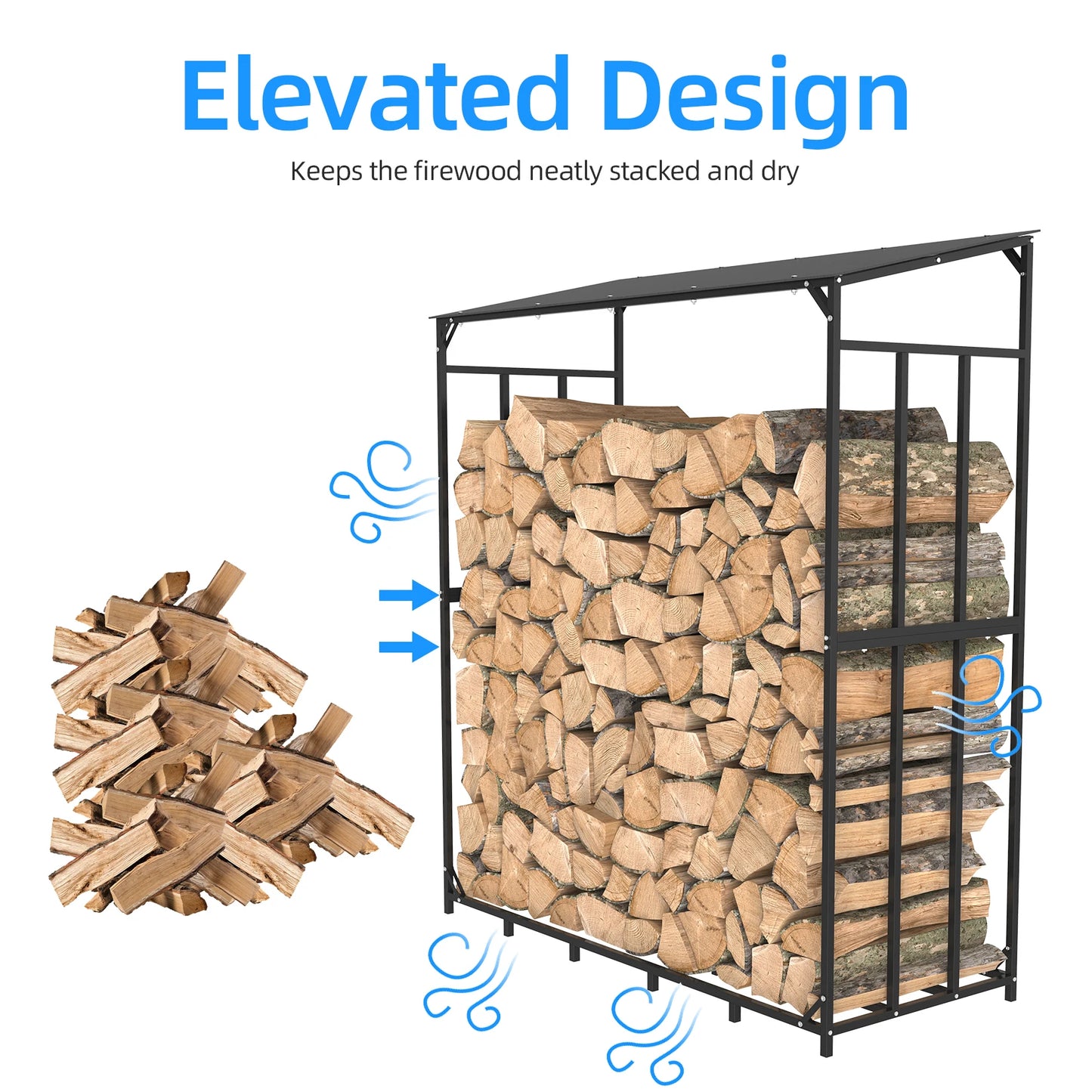 Metal Outdoor Firewood Storage Rack With Top Cover