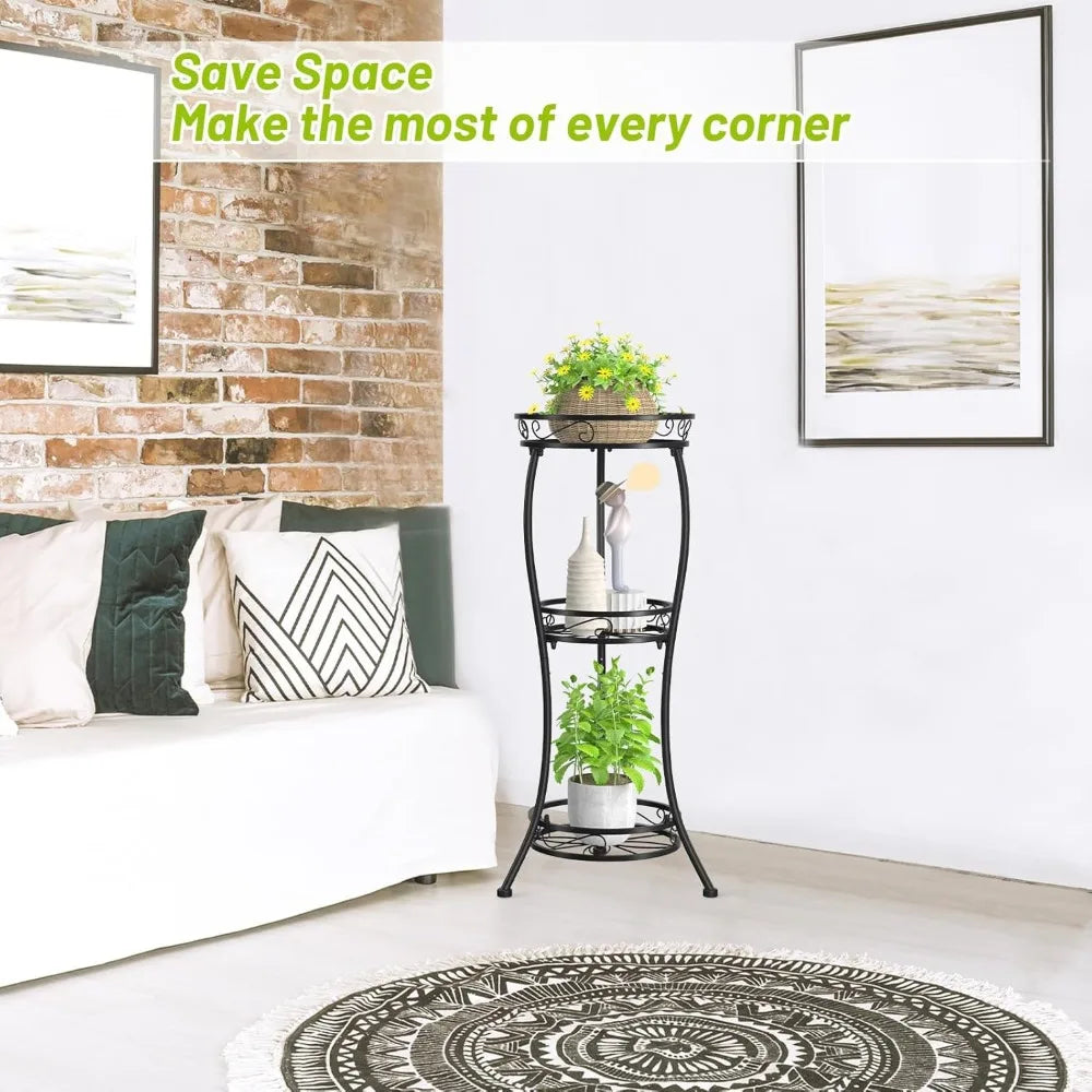 Three Tier Tall Metal Plant Stand 33 Inch Indoor Outdoor Rustproof Flower Pot Holder Display Rack Corner Garden Balcony