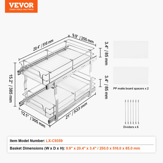 VEVOR Pull Out Cabinet Organizer Heavy Duty Slide Out Pantry Shelves Sliding Drawer Storage for Home Inside Kitchen Cabinet