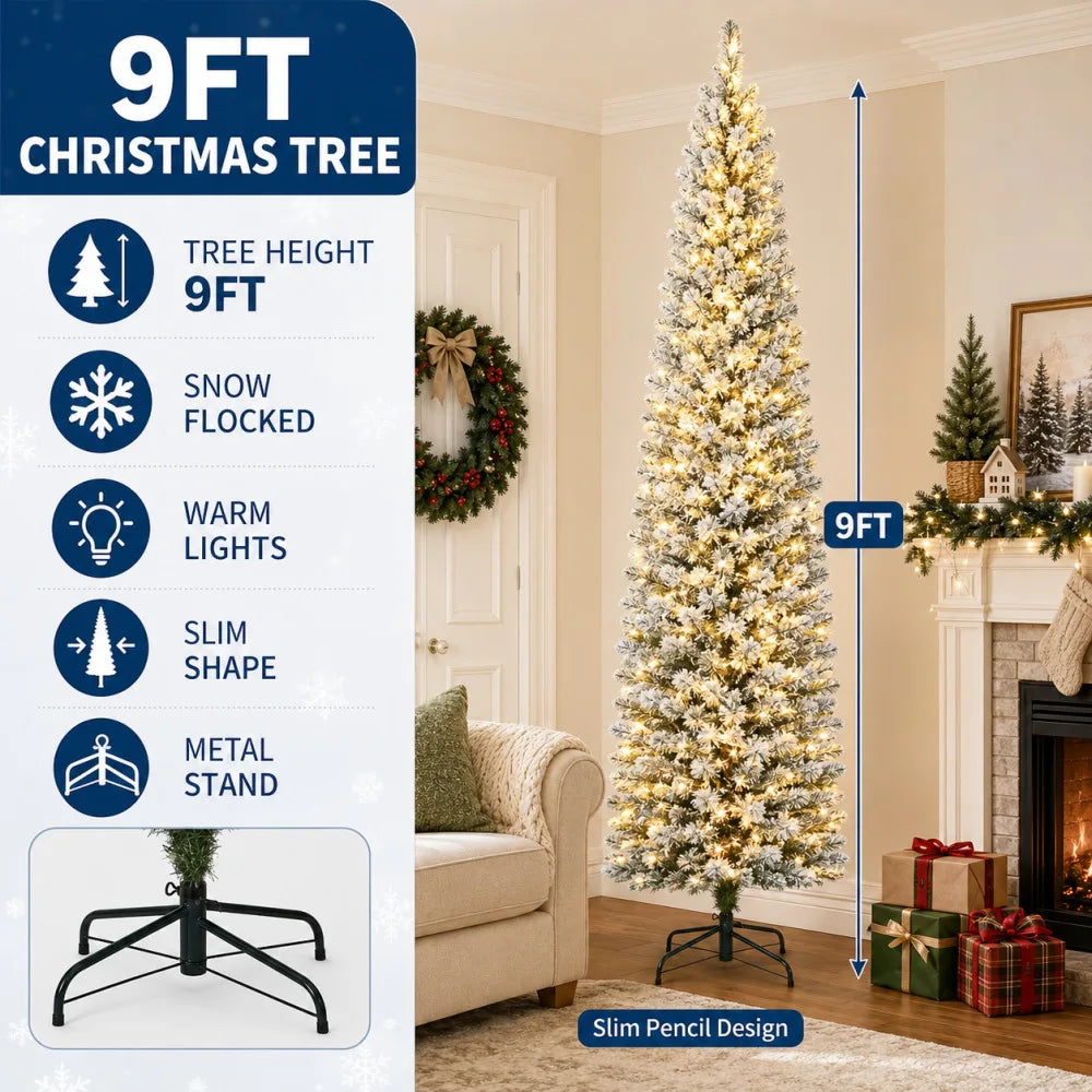 Slim Snow Flocked Prelit Christmas Tree With Warm Lights