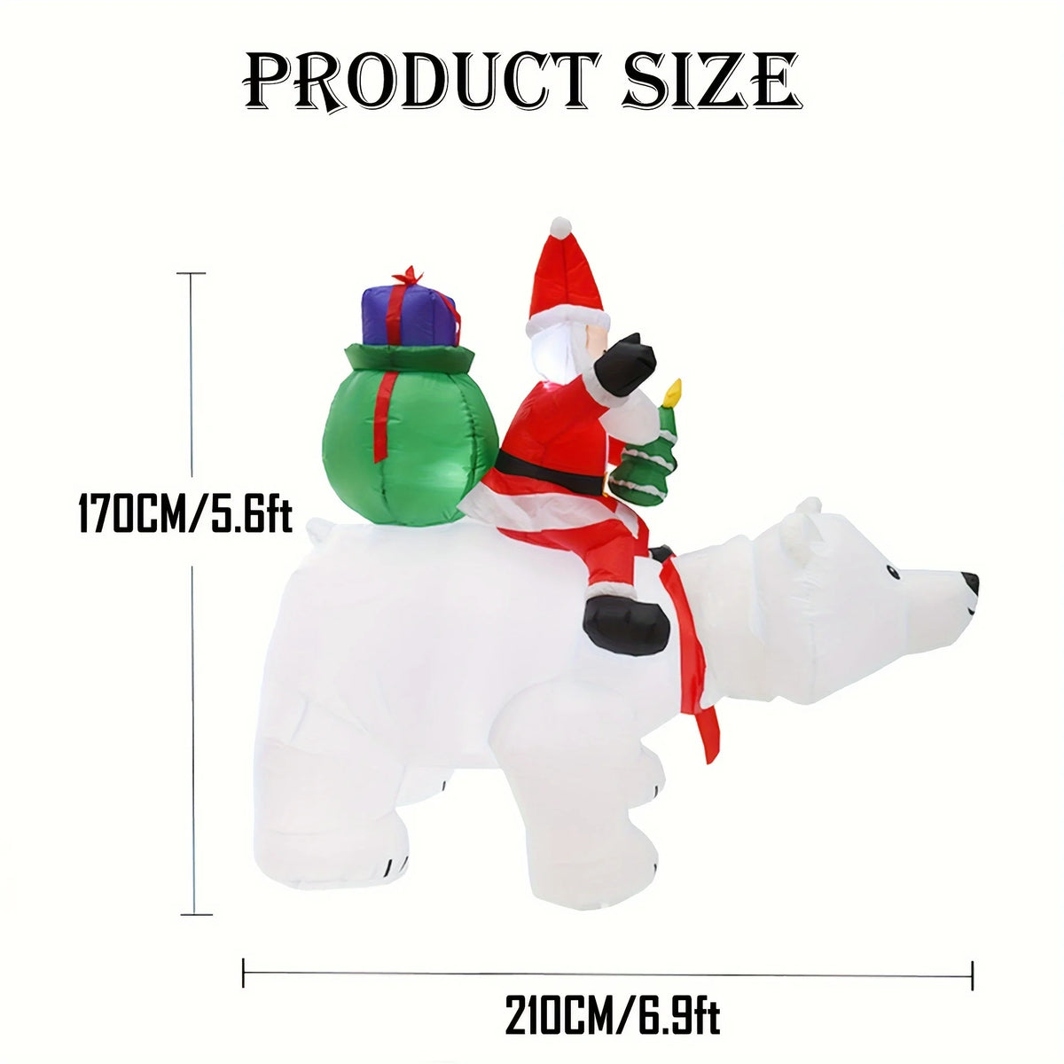 Santa Riding Polar Bear LED Christmas Inflatable