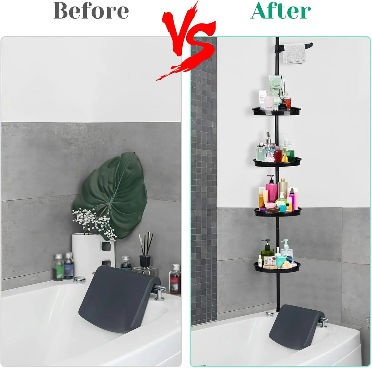 Corner Shower Caddy With Tension Pole Organizer
