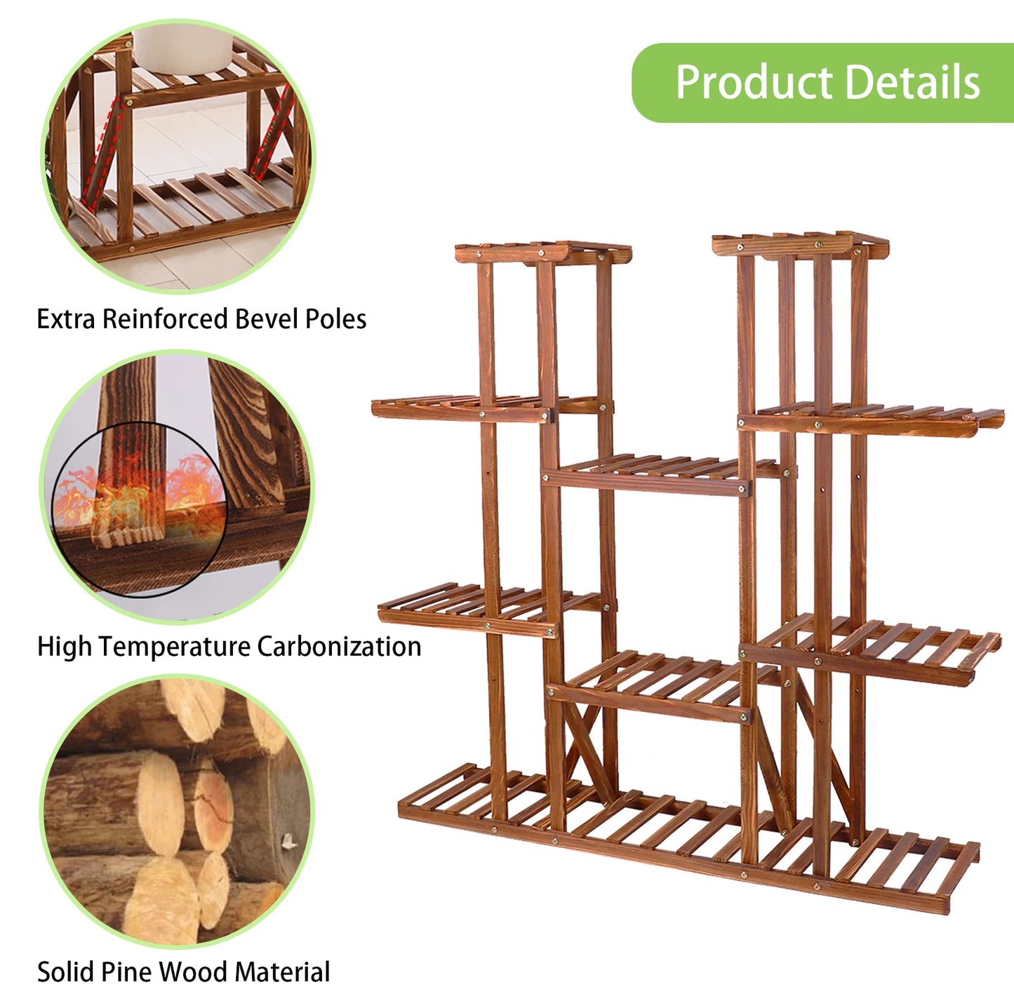 Wisfor Wooden Plant Shelf Multi Tier Stand Indoor Outdoor