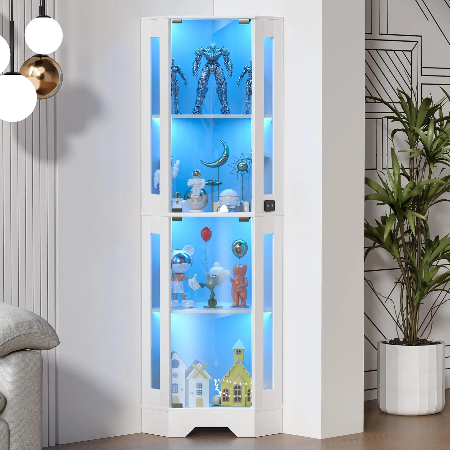 HiMISS Corner Glass Display Cabinet With Four Tiers