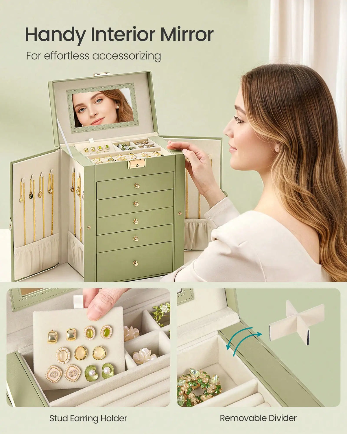 Jewelry Organizer Box With Mirror And Lock