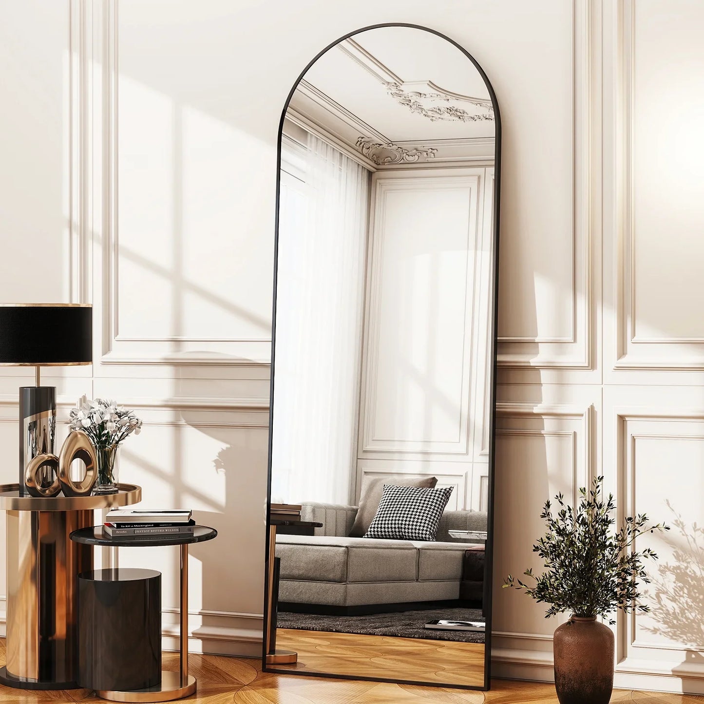 59x16 64x21 71x26 Black Arched Full-Length Mirror. Free Standing Full Body Floor Mirror for Home Decor And Styling