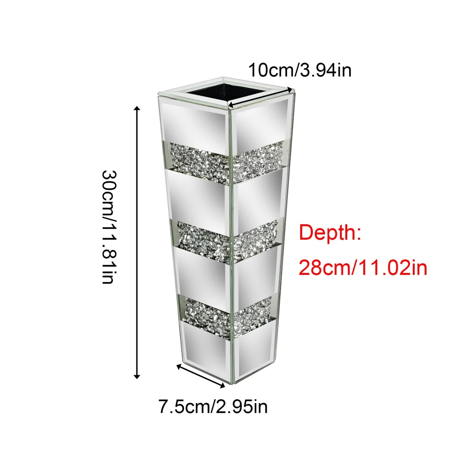 Various Styles,  Crushed Diamond Mirrored tall Vase.  Home Decor for Living Room Bedroom