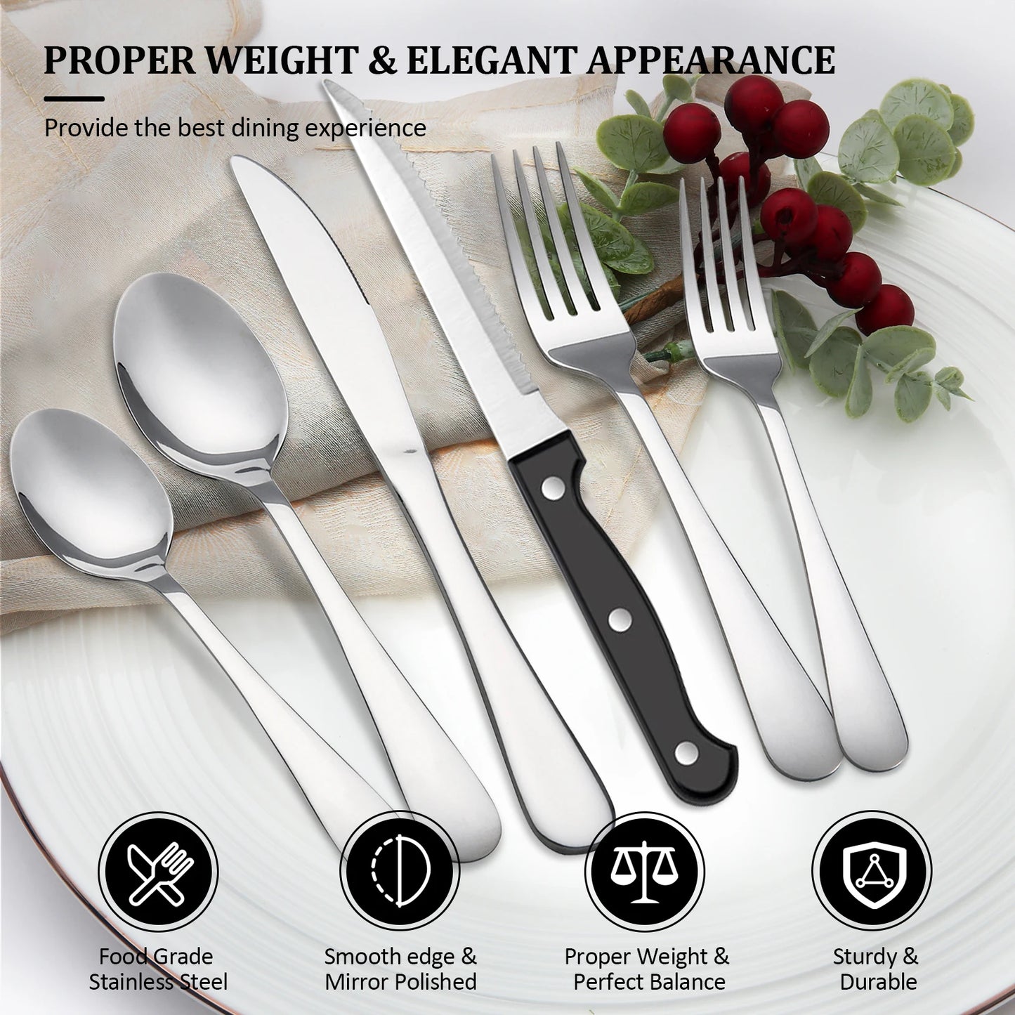 HanSmart 48-Piece Stainless Steel Cutlery With Steak Knives