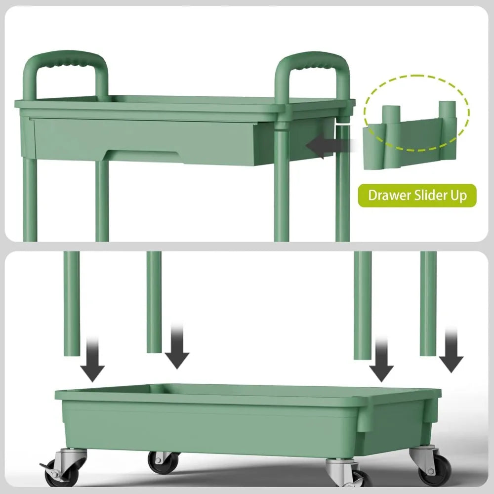 Three Tier Rolling Cart Mobile Storage Organizer for Laundry Bathroom Office Kitchen Craft Diaper Bedside Snack