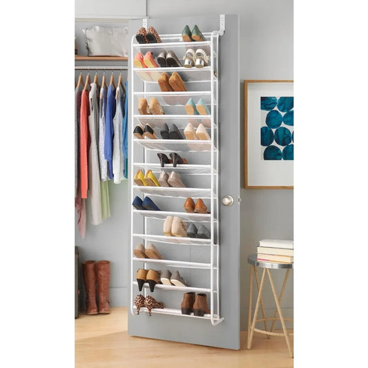 36 Pair Over Door 12 Tier Hanging Shoe Organizer Heavy Duty Metal Mesh Rack Closet Storage White