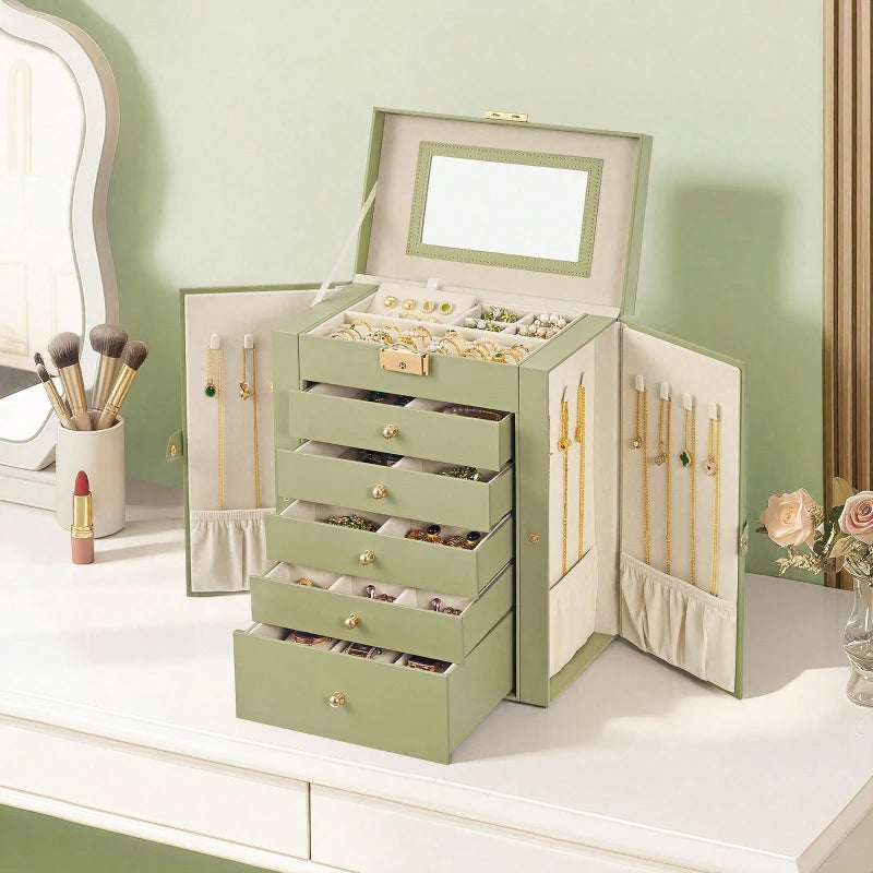 Jewelry Organizer Box With Mirror And Lock