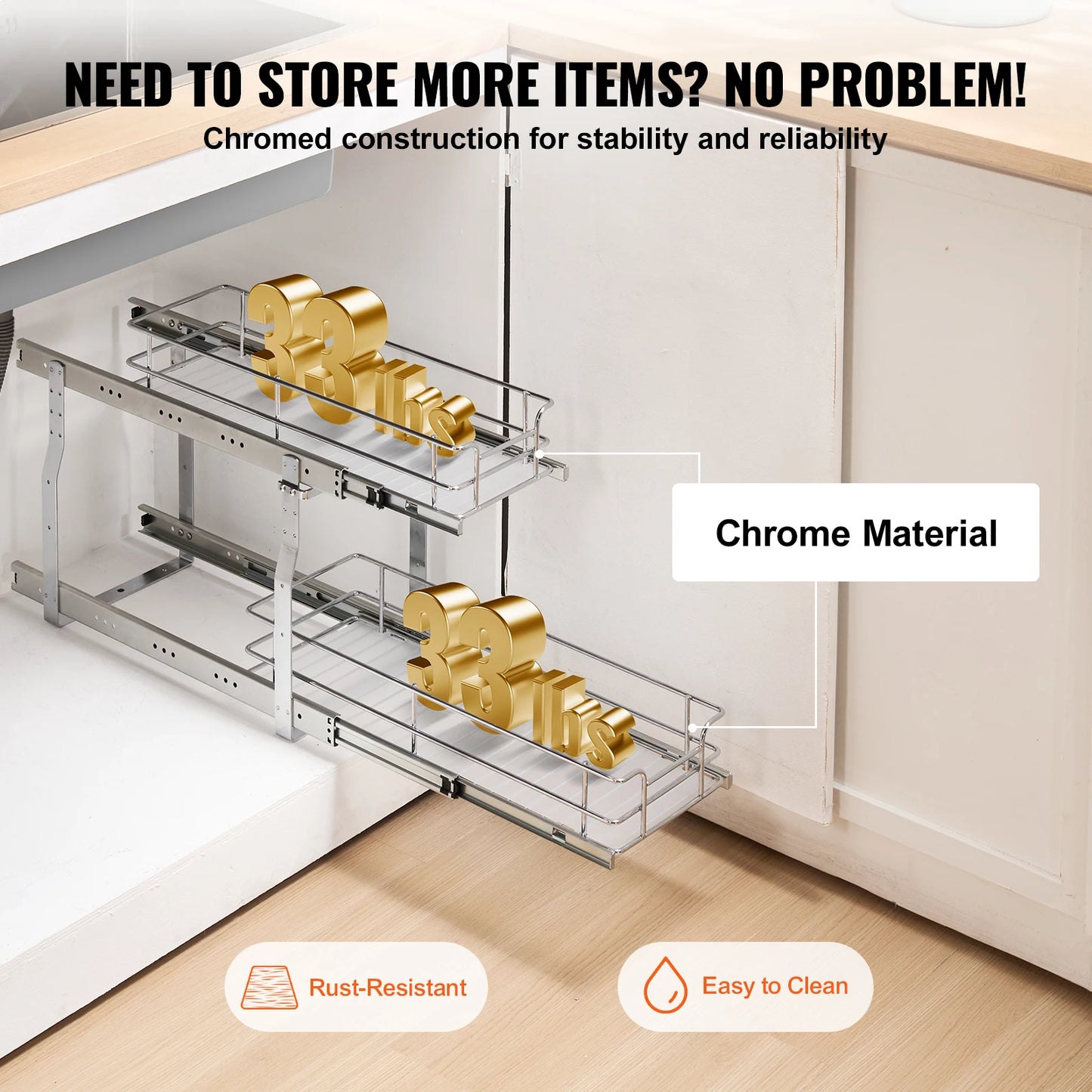 VEVOR Pull Out Cabinet Organizer Heavy Duty Slide Out Pantry Shelves Sliding Drawer Storage for Home Inside Kitchen Cabinet