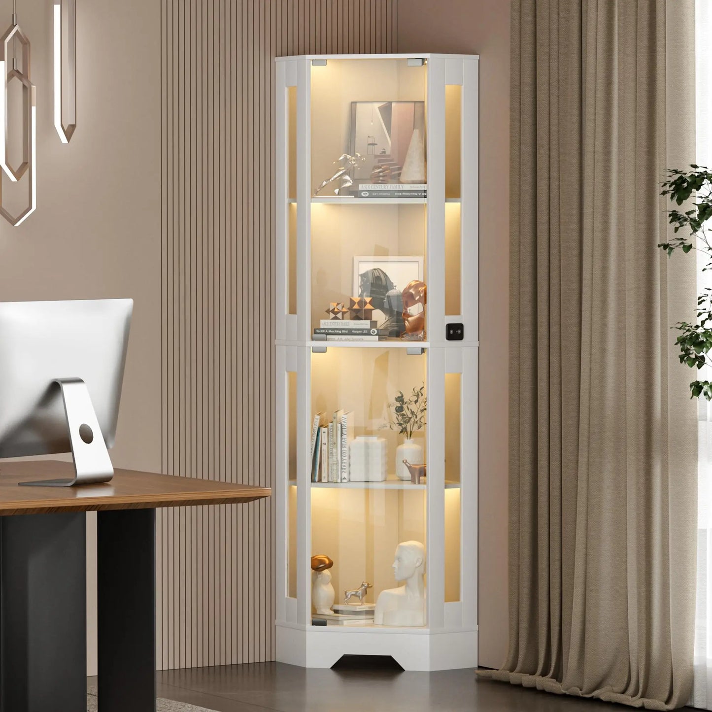 HiMISS Corner Glass Display Cabinet With Four Tiers