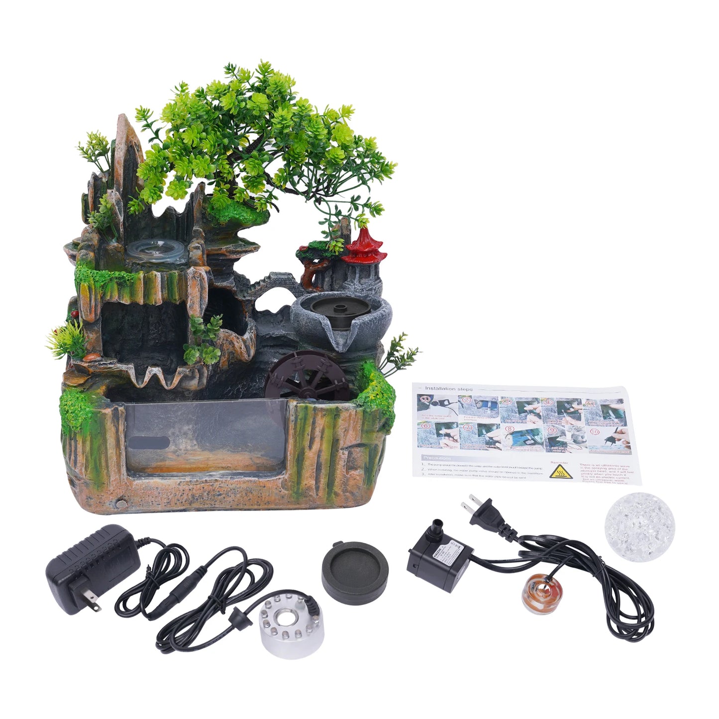 Tabletop Fountain, Rockery Ornament with Mist Maker 110V, Water Fountain for Home Desk Decor, Resin Landscape Decoration