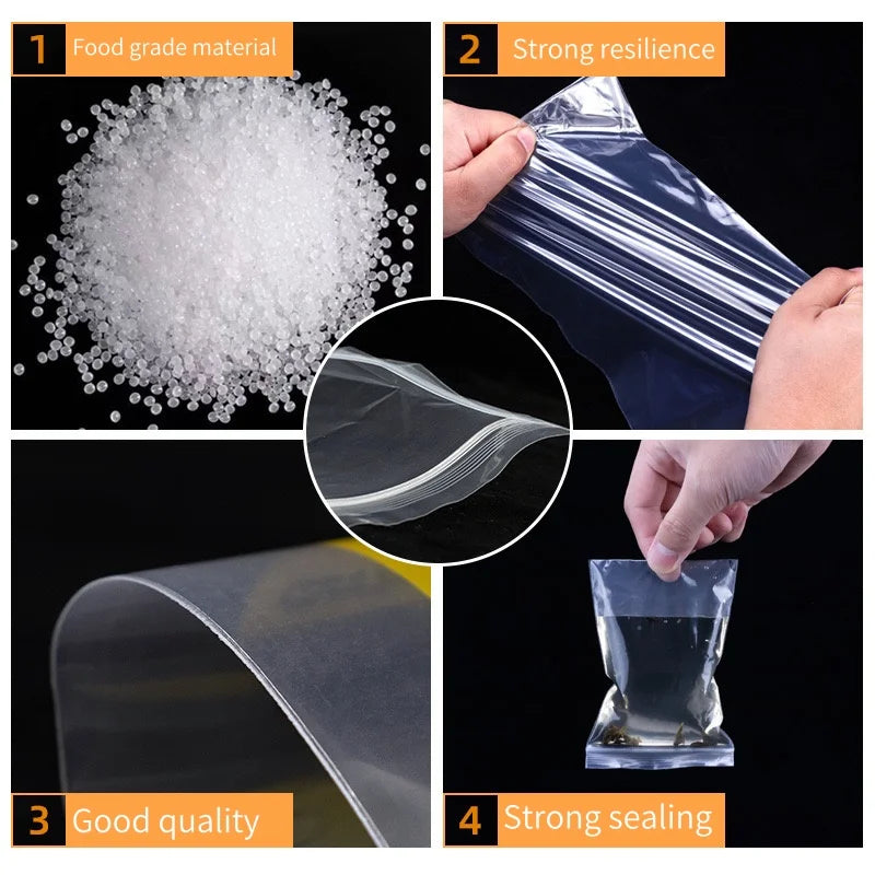 200/100PCS Transparent Zip Bags.  Food, Jewelry, Vacuum Storage Bag.